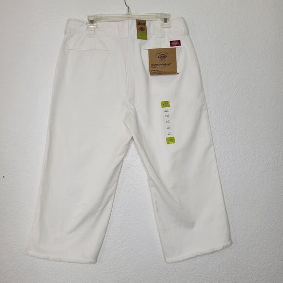 Dickies Size 15 Juniors White Relaxed Fit High Rise Fray Hem Cropped Work Pants - Picture 4 of 14